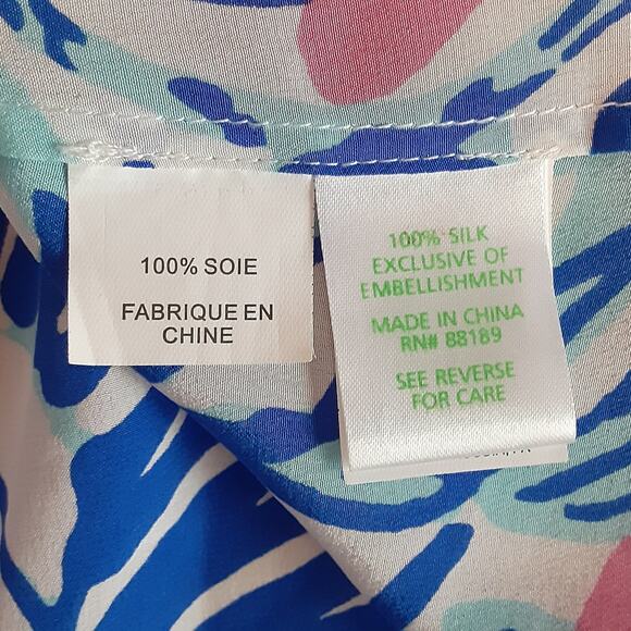 Lilly Pulitzer Rogan Top She Shells 100% Silk Blouse Womens M Starfish Preppy - Picture 6 of 10